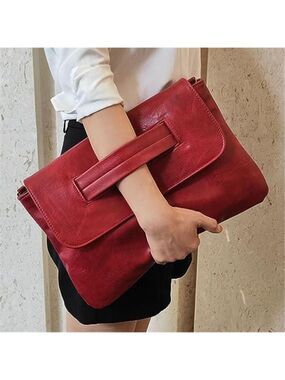 Women Handbags Red Vegan Leather Clutch Handbag Messenger Bag Large Solid High